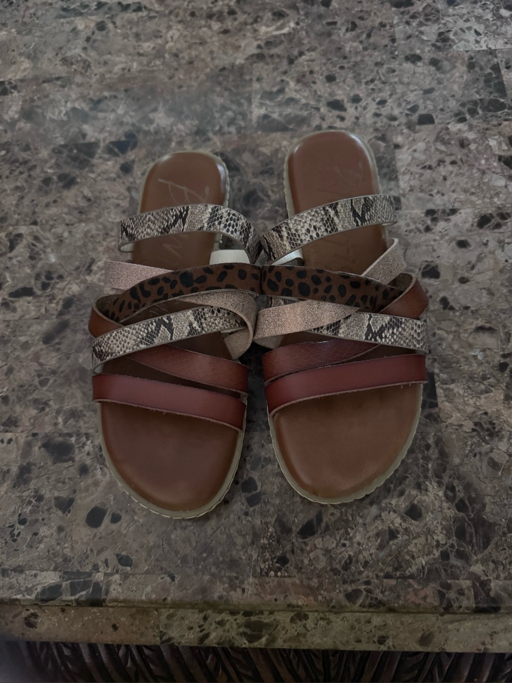 Blowfish Multi-Print Strappy Slide Sandals - Brown/Tan
